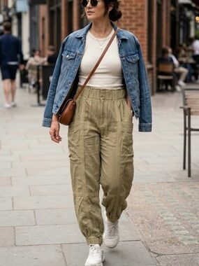 Twik Par Simons Sage Green Viscose Cargo Joggers Utility Gorpcore Lagenlook Boho